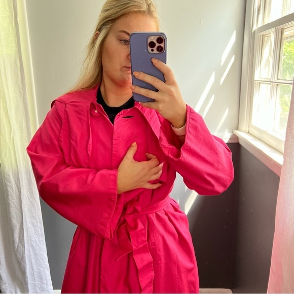 Vintage Lawrence of London 100% Silk Hot Pink Unión Made Trench Large - Picture 5 of 13